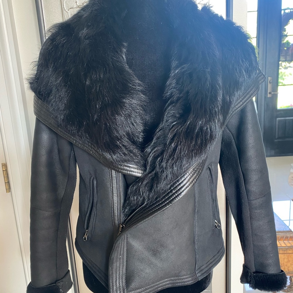 Vince black shearling leather coat